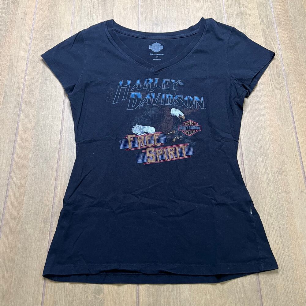 Y2K Harley-Davidson "Free‎ Spirit" women's V-neck t-shirt Sz Medium